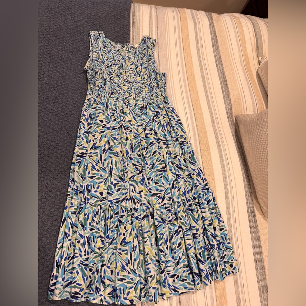 beach lunch lounge Blue and Green Maxi Dress size Medium
